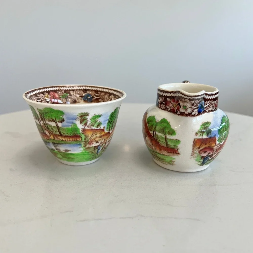 Vtg Midwinter Rural‎ England Mini Creamer Sugar Bowl Set Farmhouse Cottagecore